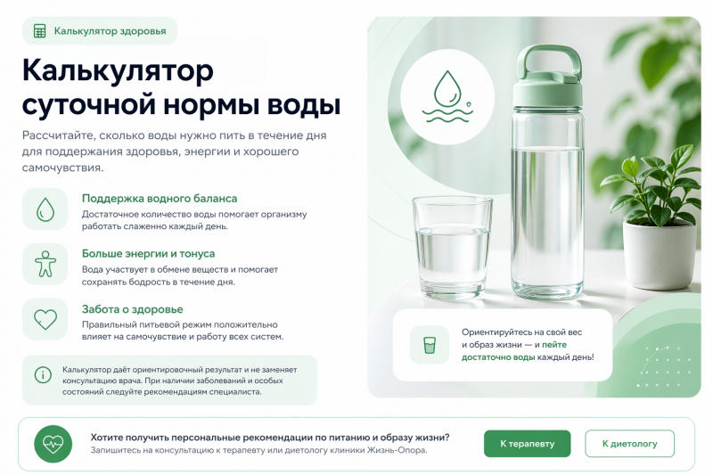 Калькулятор суточной нормы воды онлайн